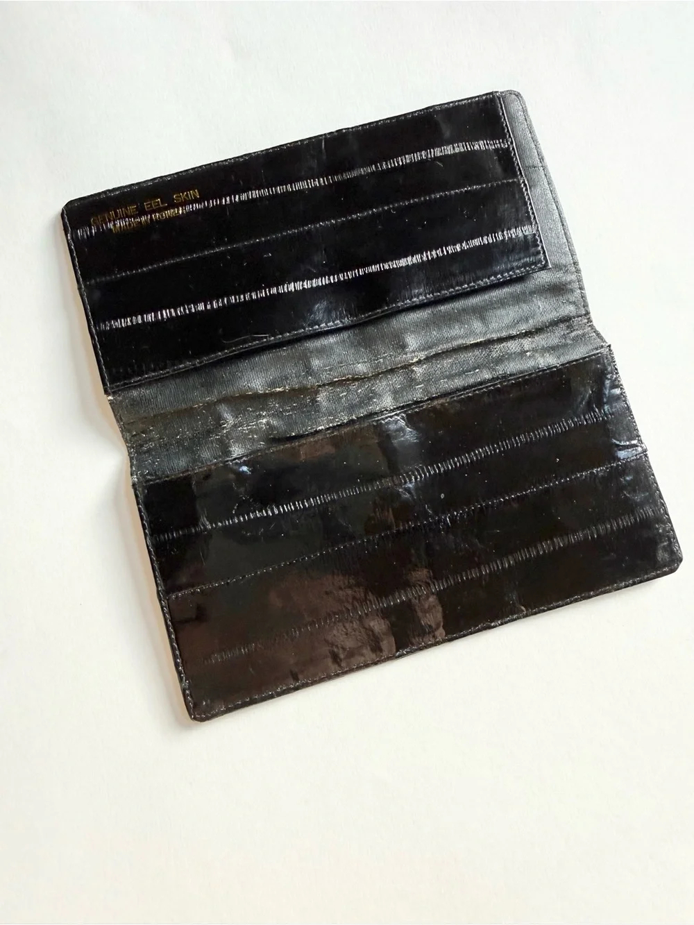 Vintage Black Glossy Eel Leather Long Wallet